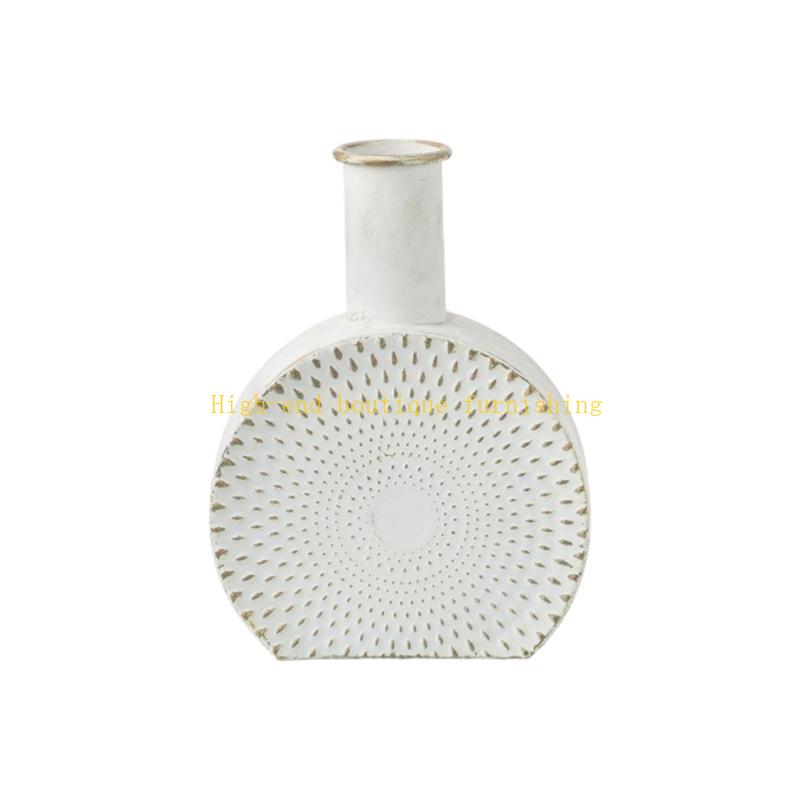 Vintage Vases White Round Metal Vases for Dried Flower Farmhouses Decorative Vases for Kitchen Fireplaces Decors