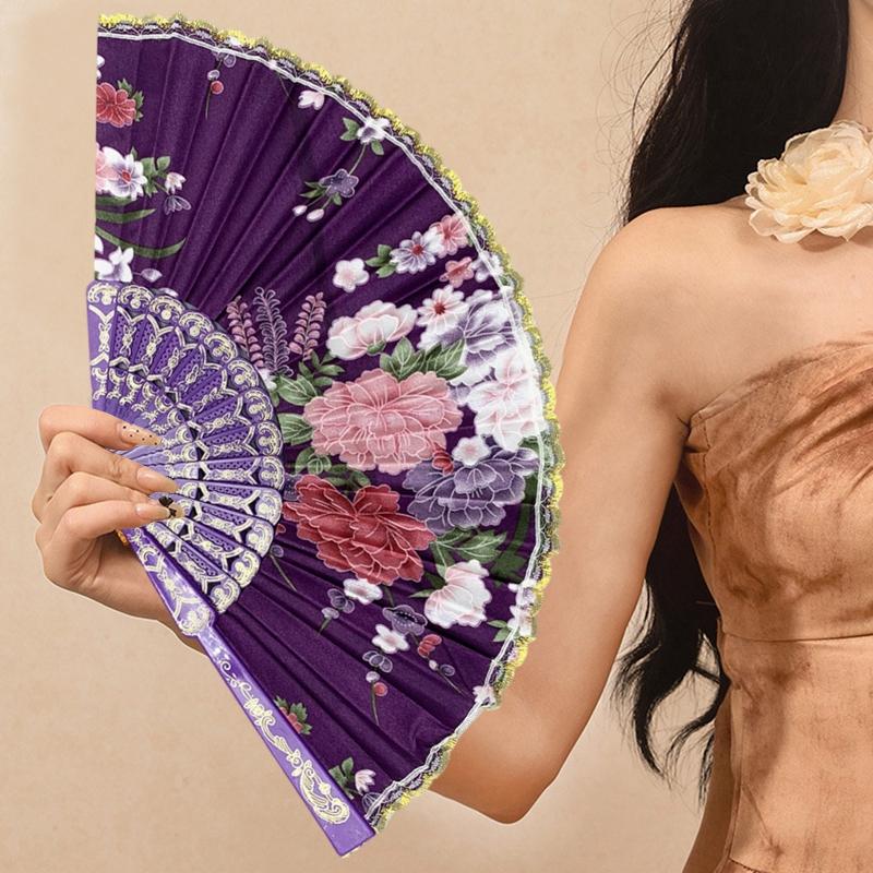 Silk Cloth Folding Fan Traditional Chinese Dancing Fans Hand Fan Portable Performance Props Vintage Wedding Party Photo Props