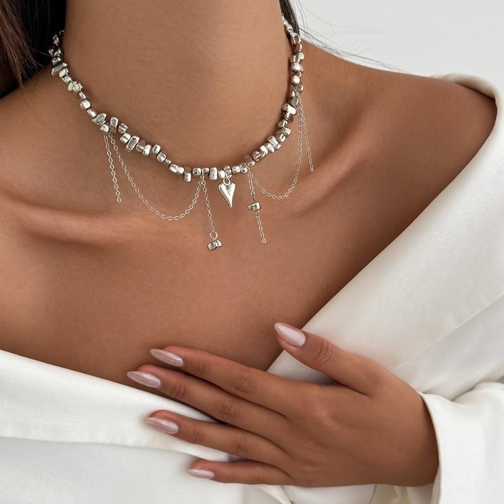Boho Bead Necklace Geometric Clavicle Chain Vintage Love Heart Choker  Ladies