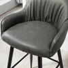 Set of 2 Modern Bar Stools with Footrest and Backrest, PU Faux Leather and Steel, Grey