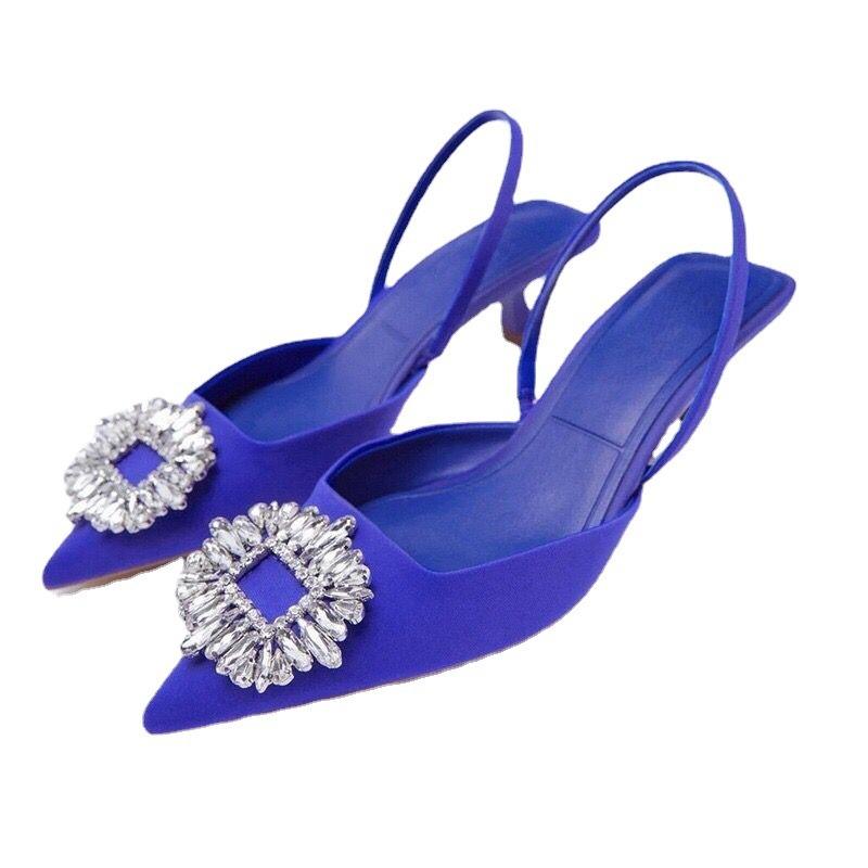Large size spring and summer new rhinestone buckle pointed head bag head thin heel sandals foot cover high heel single shoes women