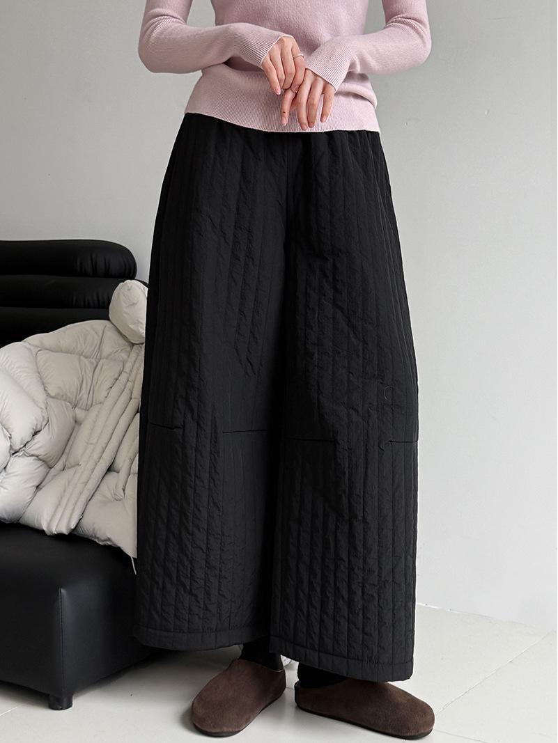 LUXI Women s Korean Style Quilted Wide-Leg Padded Pants for Autumn/Winter Medium