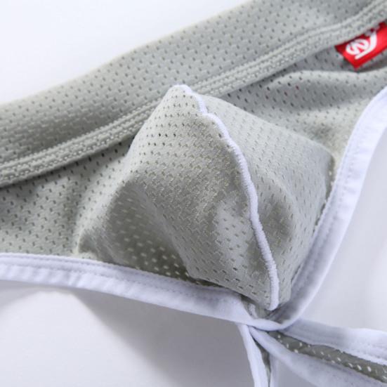 Men Briefs Low-rise U-Convex Patchwork Color Thong Breathable Mesh Hip Lifting Fine Stitching Underwear