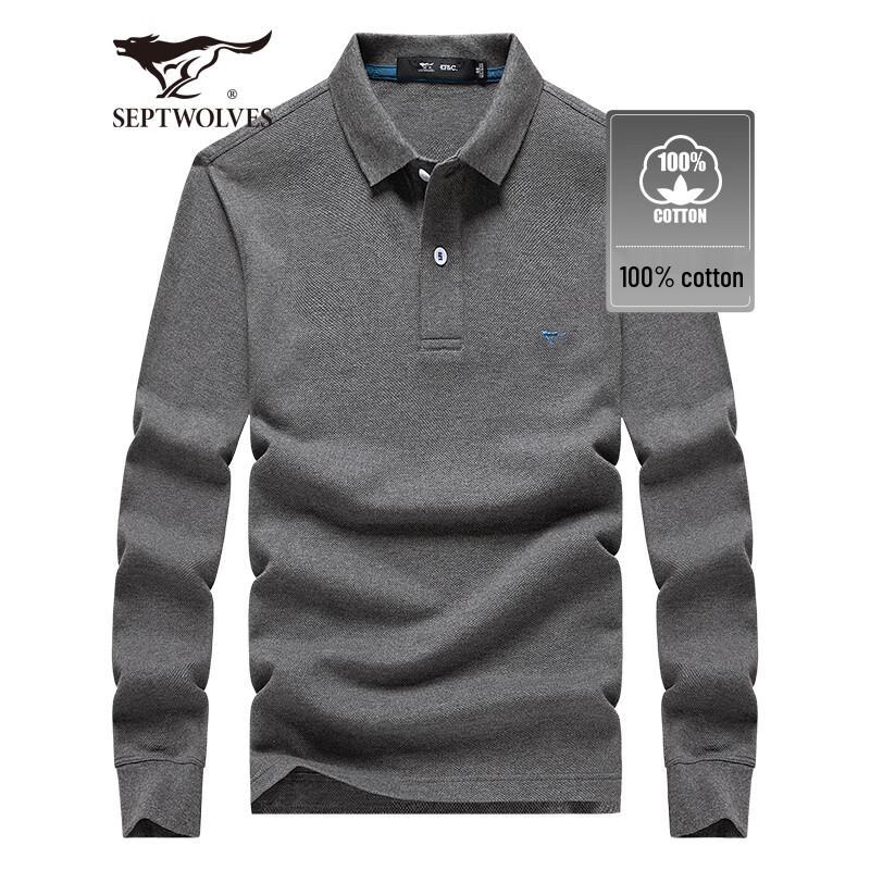 Septwolves Men's 100% Cotton Long-Sleeve Polo T-Shirt