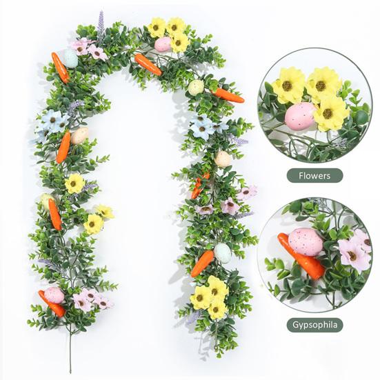 Easter Garland Artificial Spring Greenery Garland with Pastel Eggs Carrots Flowers for Farmhouse Indoor Mantle Fireplace Home Decor