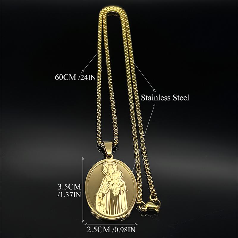 Klassische Jungfrau Maria Jesus Anhänger Halskette für Damen Herren Edelstahl Goldfarbe Katholische Mutter Maria Halsketten Schmuck