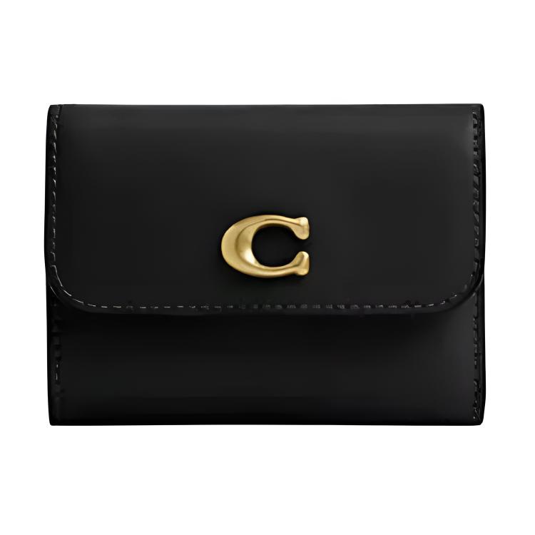 

Coach Essential Card Holder With Brass Brand Logo Snap Closure In Calfskin Leather Wallet Women wallet Black CZ111-B4BK Black