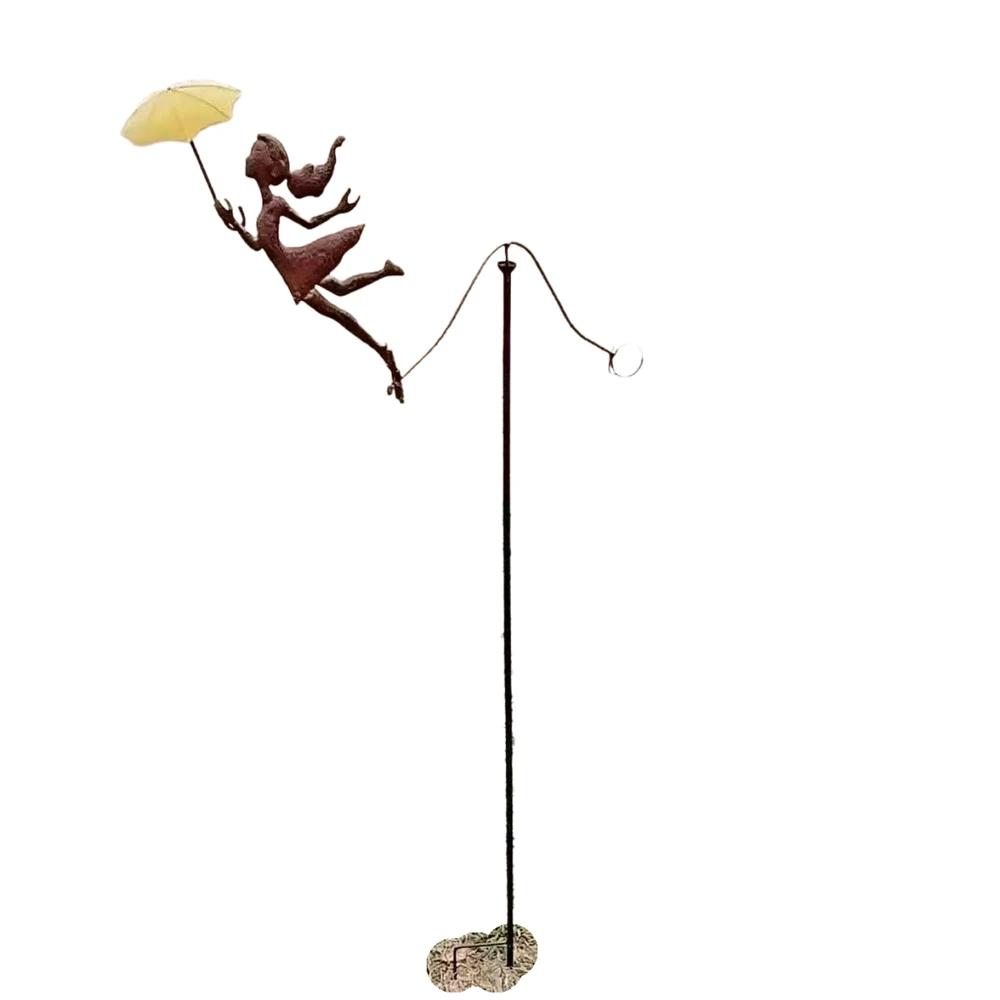 

Decorative Flying Girl Balancing Kite Metal Art Garden Kinetic Wind Sculpture Outdoor Decor for Patio Flower Bed Lawn Yard