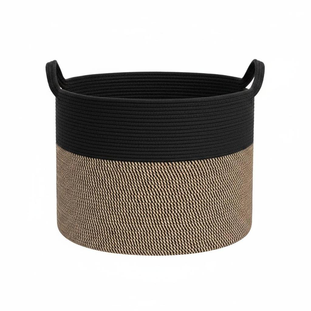 Cesta de Cuerda para Ropa de Gran Capacidad Cesta de Lavandería Tejida con Asas Cesta de Almacenamiento de Cuerda