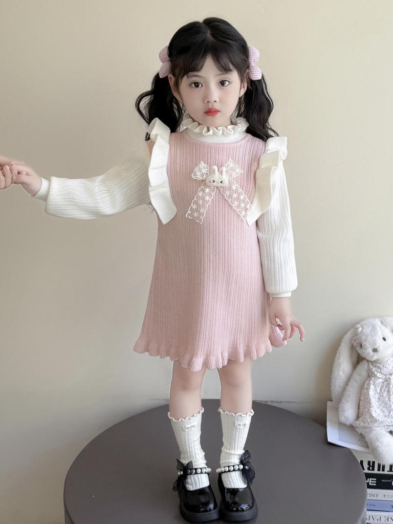 2025 Módní pletené svetrové šaty pro malé holčičky: Jarní a podzimní princeznovský outfit