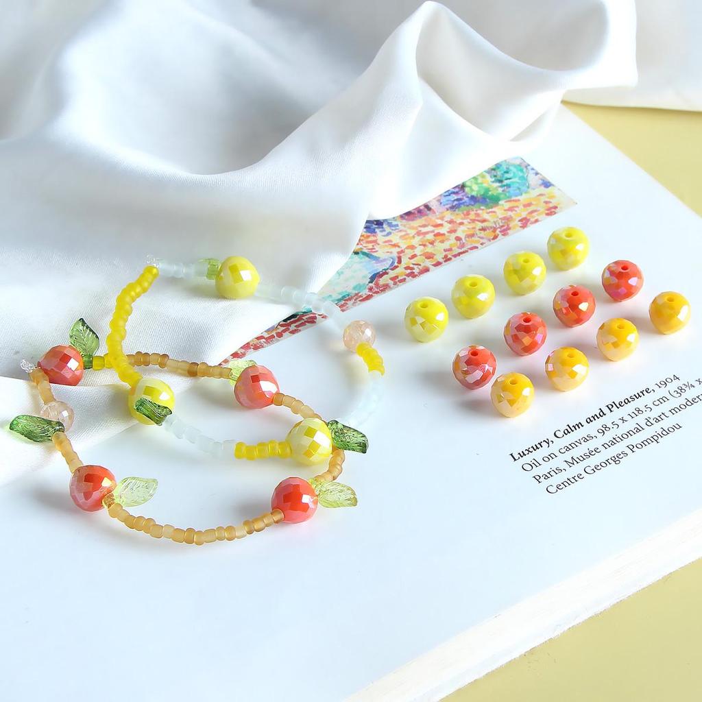 Retro Painted Czech Glass Lemon Pumpkin Flat Beads for DIY Jewelry Accessories