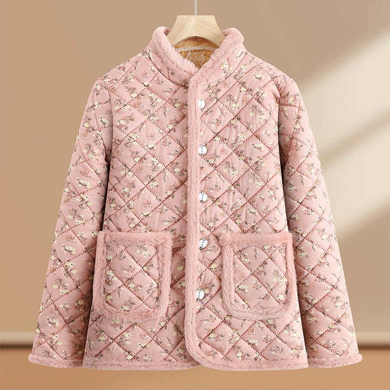 2025 Winter Floral Plus Velvet Cotton Jacket - Warm, Thickened, Stylish Outerwear for Women, Small Floral Design