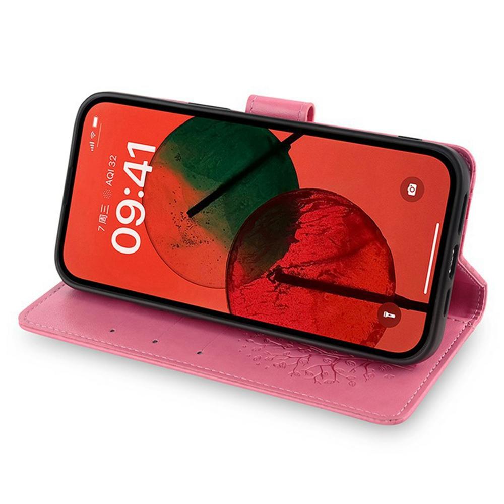 For iPhone 16e Case PU Leather Wallet Phone Cover Tree Deer Imprinted