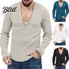 Men Knitted Cotton Sleeves Solid V Neck Knit Deep Blend Sweater Ribbed Long Color Slim