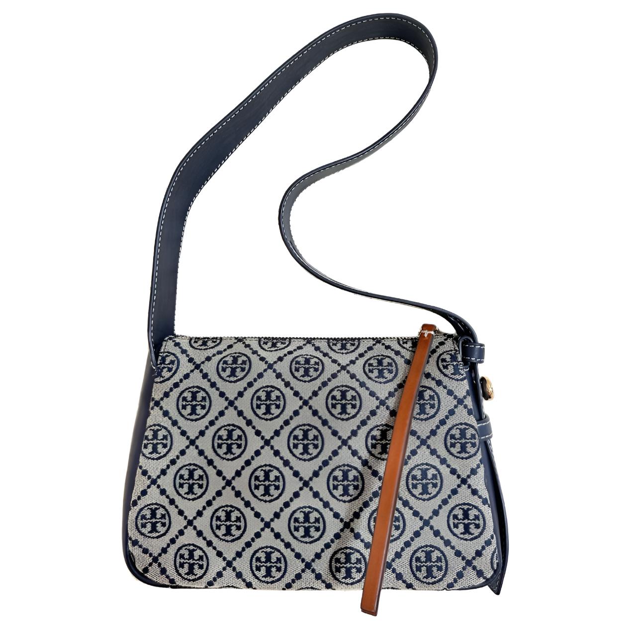 

Tory Burch Romy T Monogram Classic Logo Wide Strap Design New Button Logo Adjustable Fabric And Leather Crossbody Shoulder Bag Small 177911-405 Basic Set (Bag+Dust Bag)