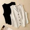 Gilet in Lino Donna Colore Unito Primavera Estate Gilet Sottile da Donna Vestibilità Aderente Corto Senza Maniche Completo Scollo a V Gilet da Spalle