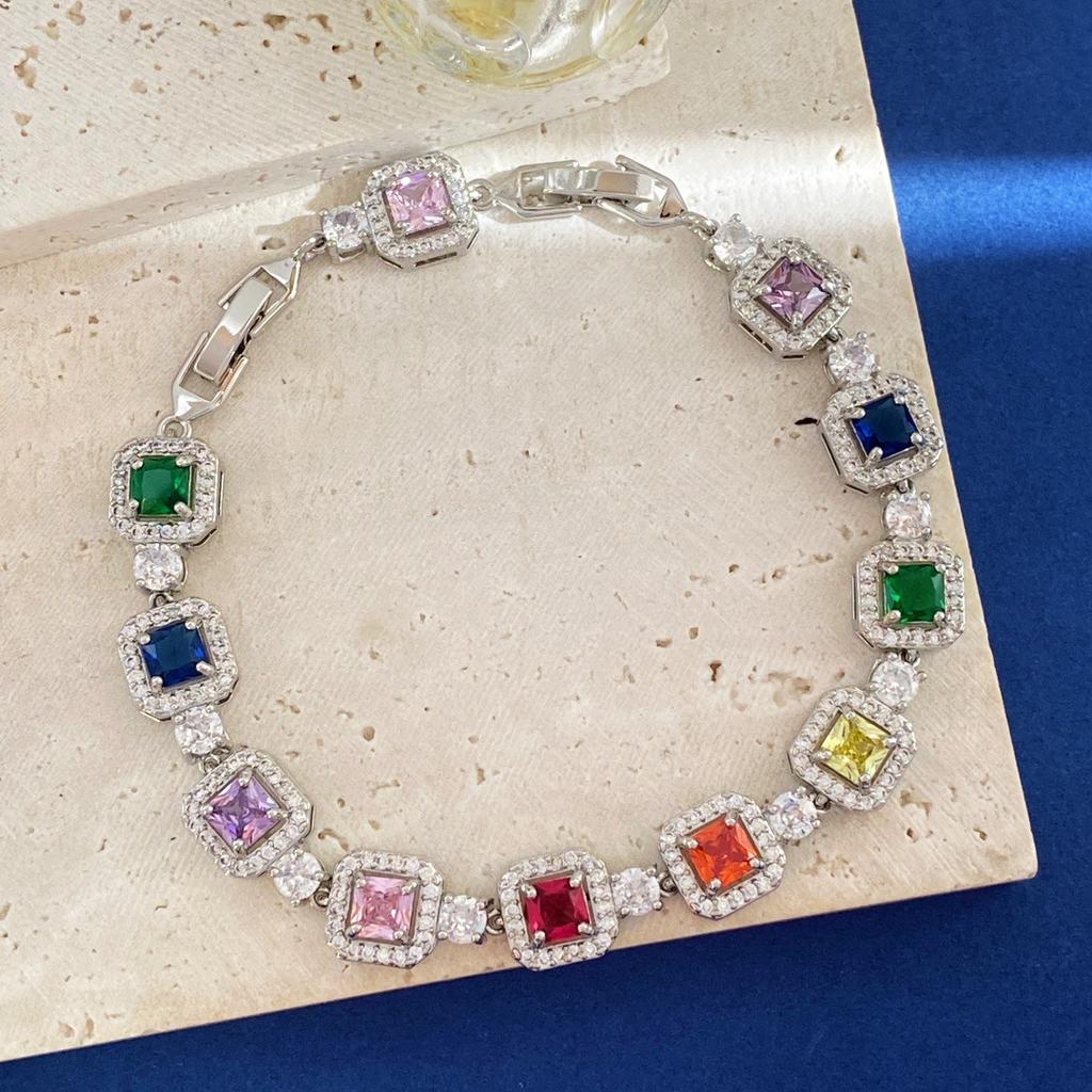Delicate Sparkling Geometric Square Crystal Zircon Diamond Bracelet