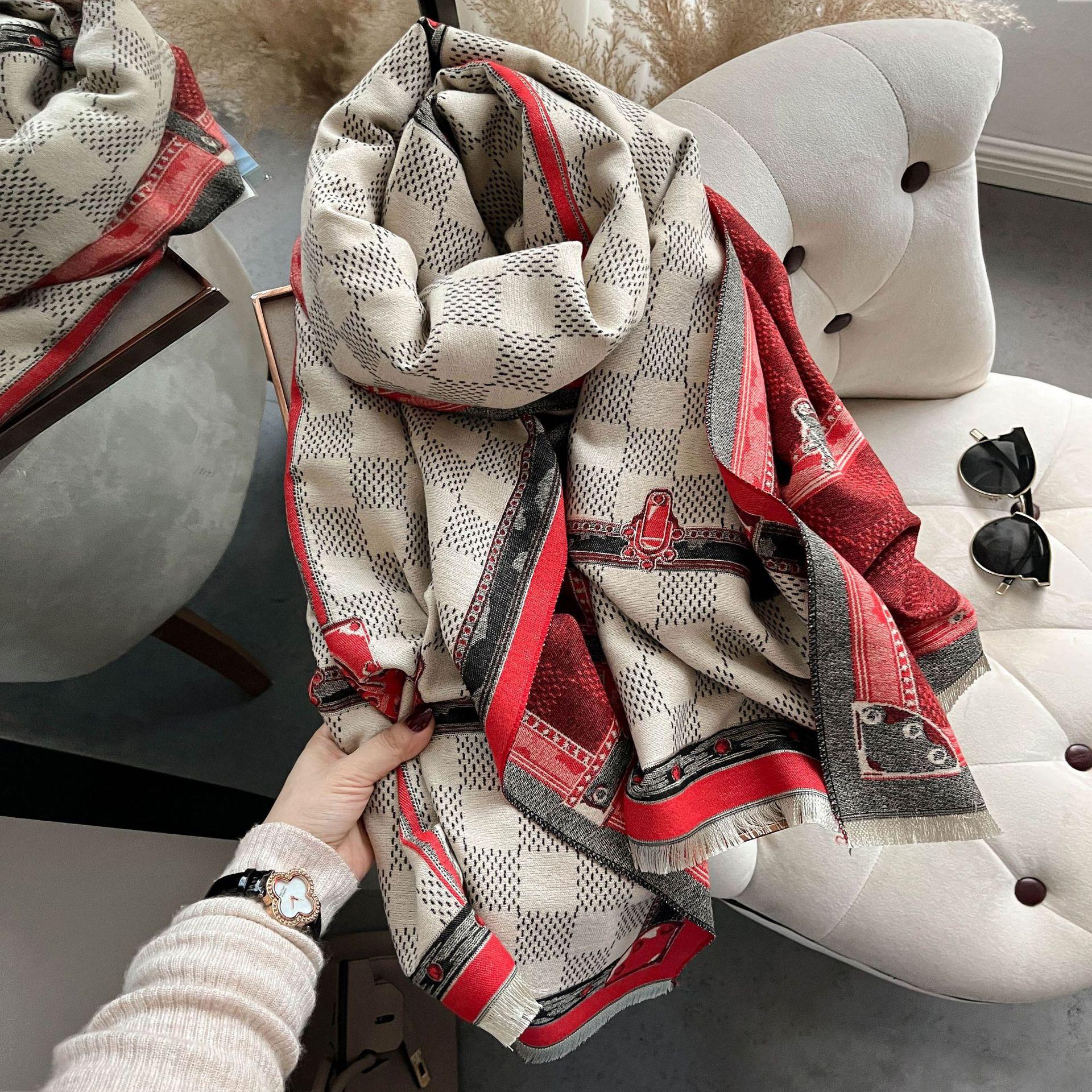 

Имитация кашемира клетчатый шарф женский с бахромой шаль холодный и теплый шарф 185*65cm красный