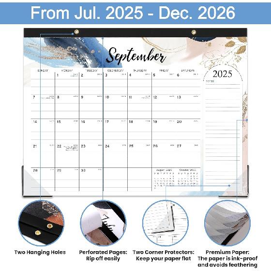 2026 Desk Calendar - 18 Months Large Desk Calendar from Jul. 2025 - Dec. 2026, 14.6" x 11.5", Desk Pad Calendar 2025-2026 with 2 Corner Protectors