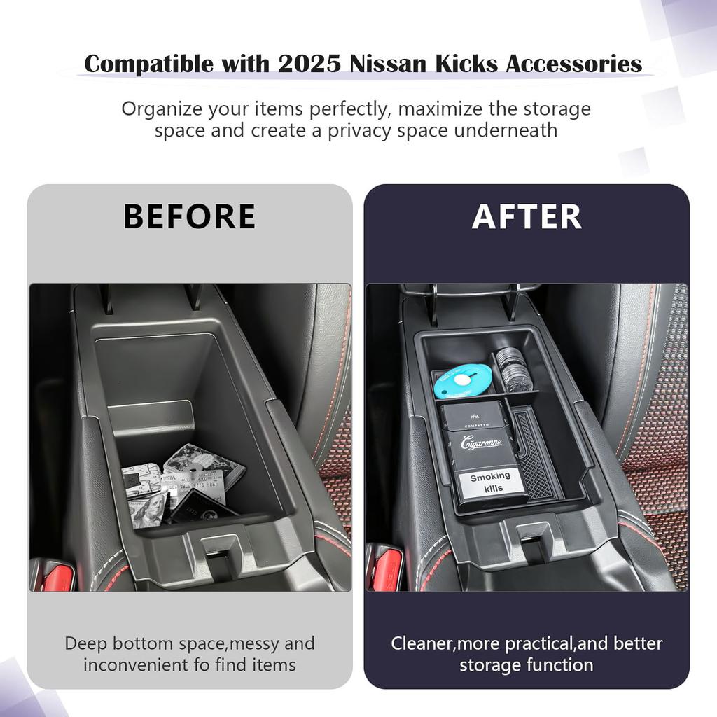 Center Console Storage Tray for 2025 Nissan Kicks Accessories Center Console Organizer Armrest Box Storage Interior Accessories