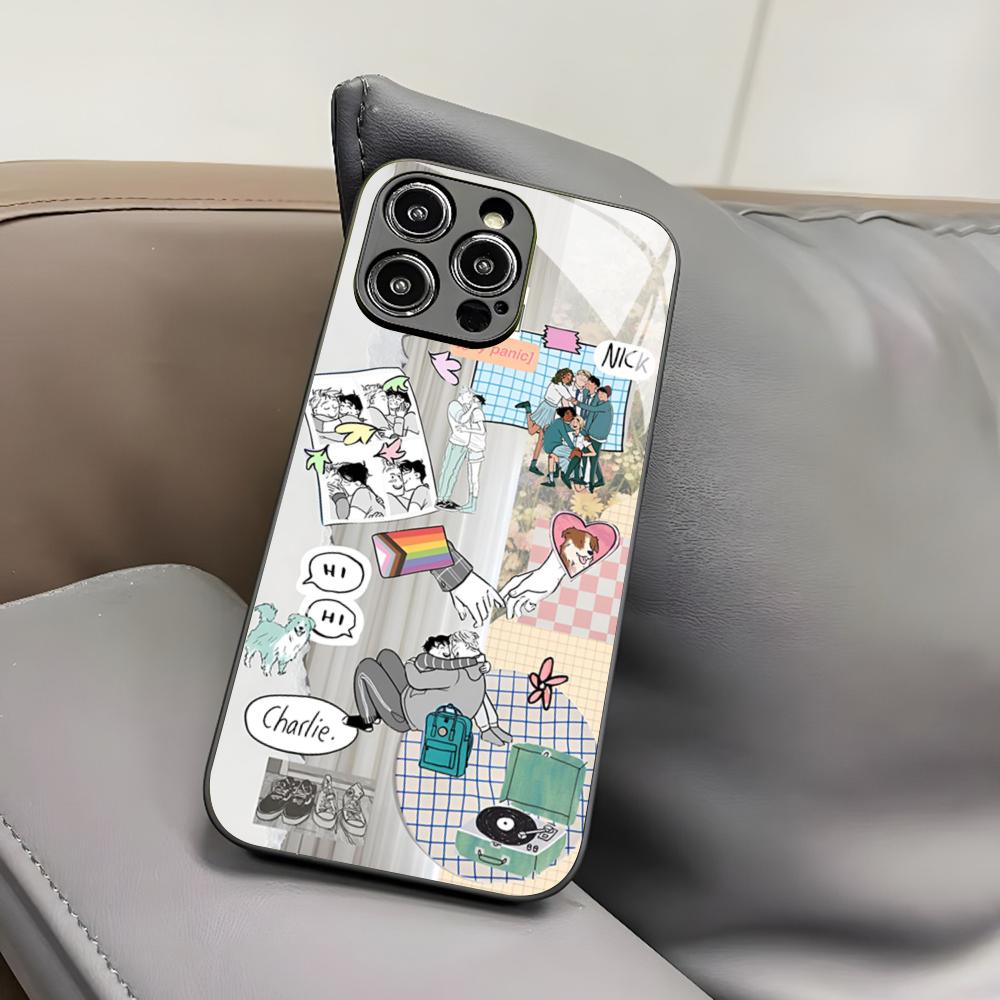 H-Heartstopper Handyhülle für iPhone 17 Air 16 15 14 12 11 13 Pro Max Mini X Xr Xs Puls Schwarze Glasabdeckung