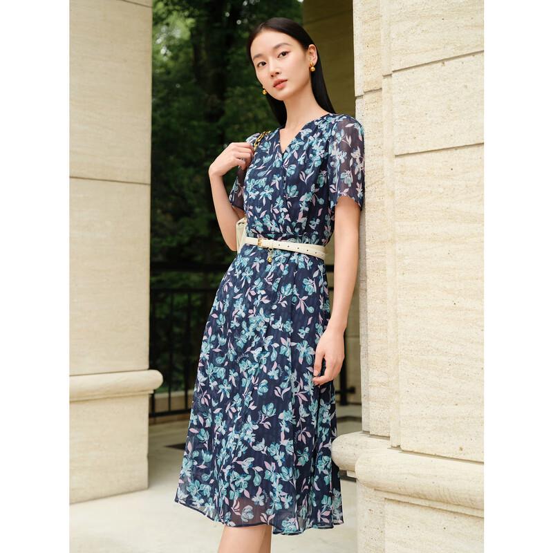 Anna Kou Floral Print Wrap Chiffon Midi Dress
