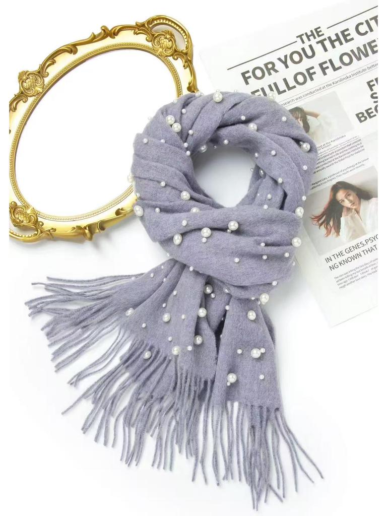 Dámský šátek/šála z čisté vlny s korálkovými třásněmi - Teplo perel DPW035