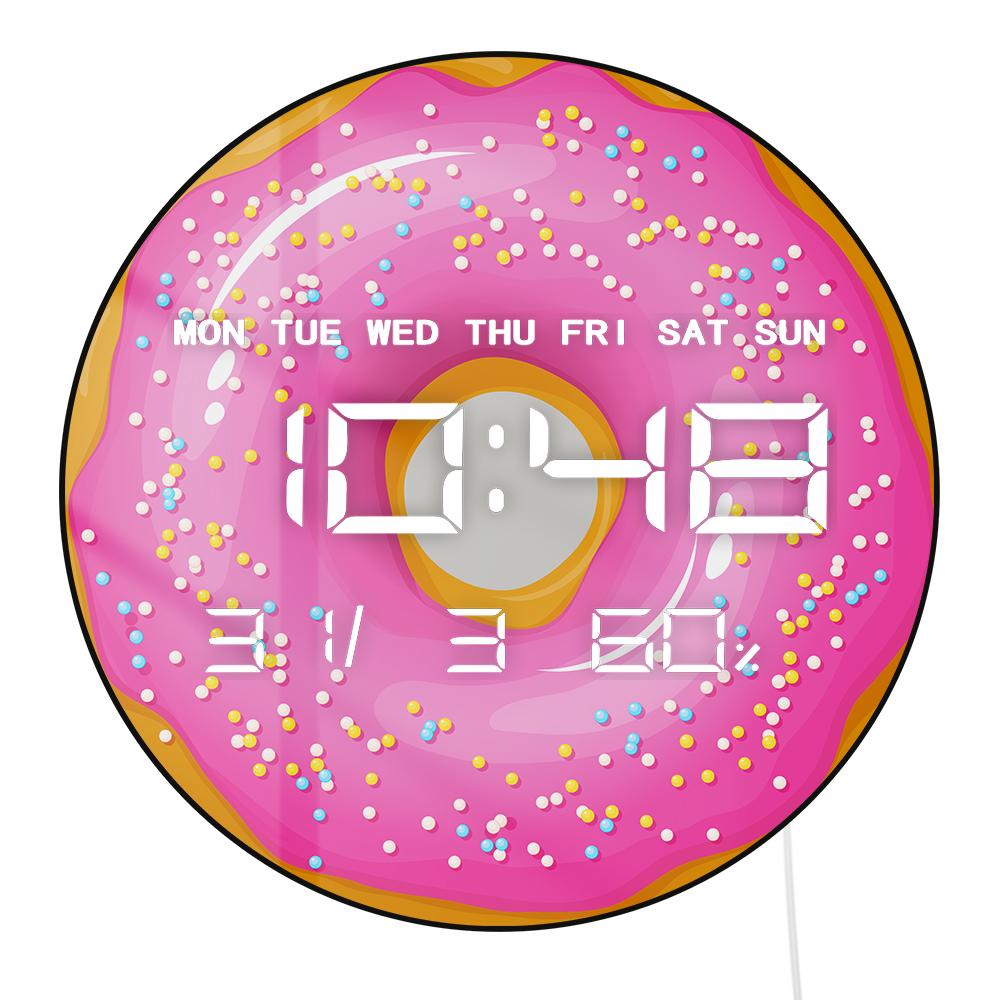 

Sweet Donuts LED Digital Wall Clock for Sweet Dorm Dessert Food Art Electronic Kitchen Home Wall Clock Large Numeric Display
