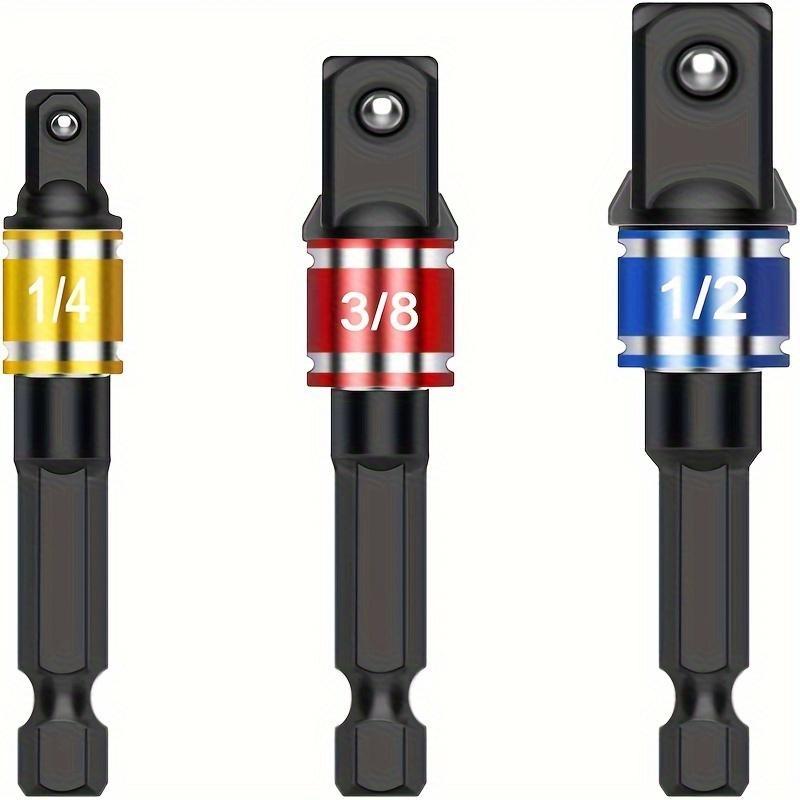 7pcs Impact Extension & Socket Adapter Set - 1/4", 3/8", 1/2" Hex Shank to Square Drive Converter Kit for DIY Home Improvement, Drill Bits