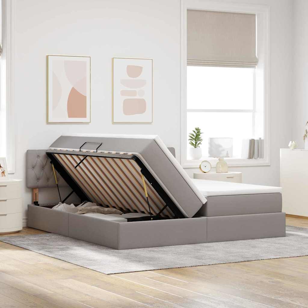 LED Storage Bed with Mattress Taupe 180 x 200 cm Fabric