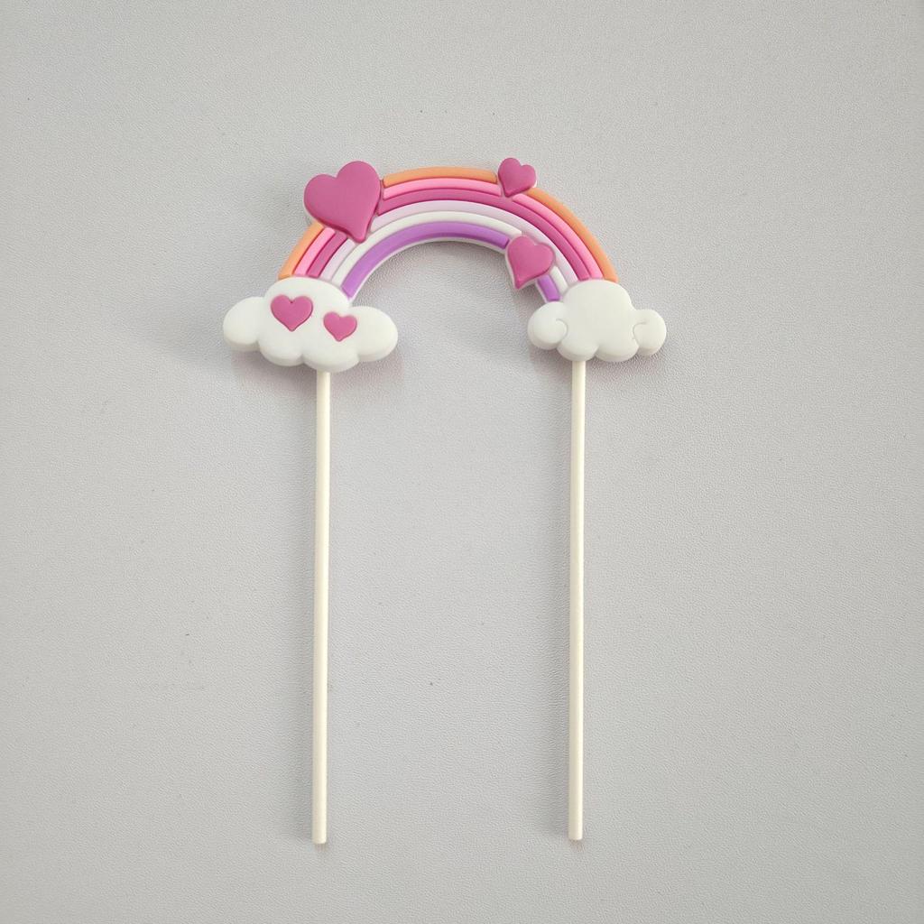 Versatile Rainbow Arch Cake Topper: Colorful Cartoon Forest Style Red Pink Rubber Ornament