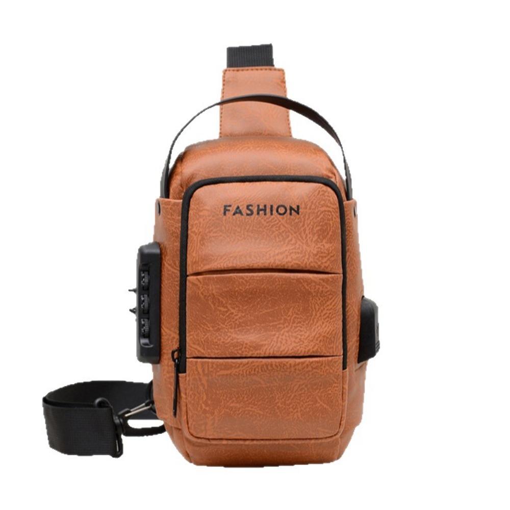 Casual Anti Theft Password Lock Men s Chest Bag with USB Port PU Waterproof Crossbody Bag Travel Chest Bags for Outdoor Sports