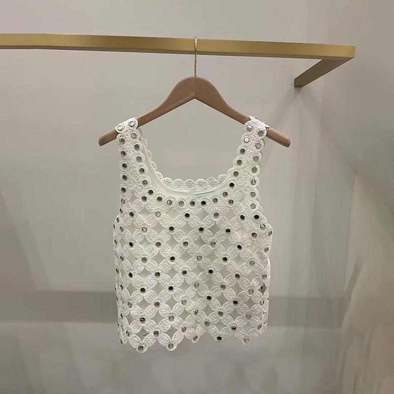 

Французский нишевый набор из бисера и вязания крючком Весна/Лето 2026: Мини-юбка в стиле канала с квадратным вырезом и длинные брюки без спинки на тонких бретельках YS034 S