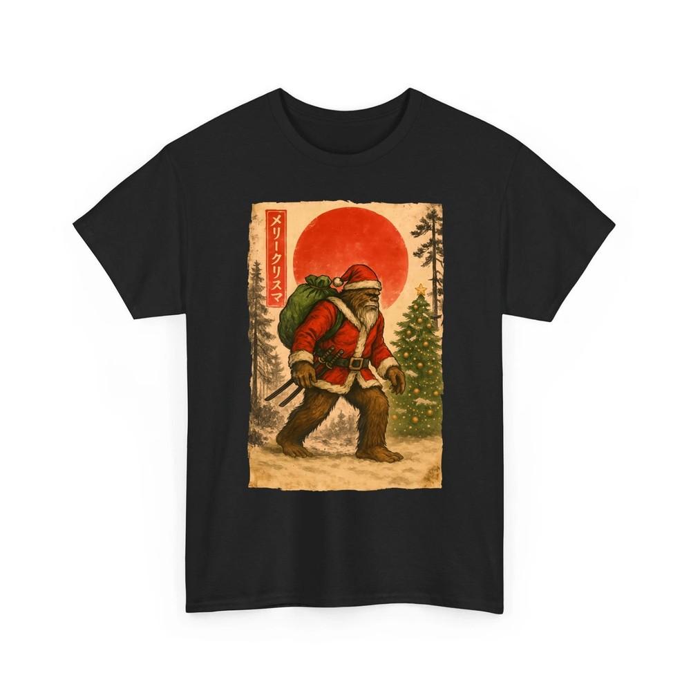 Santa Bigfoot Samurai Christmas Tree Xmas Lights Japanese Art Funny TShirt Unisex T-Shirt S