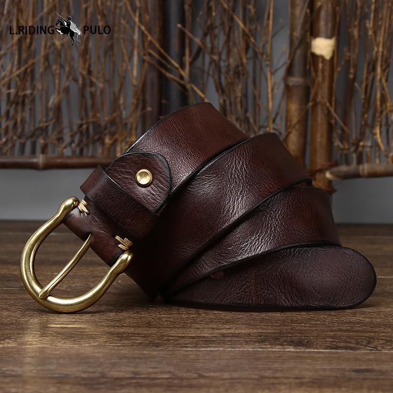 Retro Fashion Personality Trend Genuine Leather Pure Cowhide Belt Men's Genuine Leather Copper Buckle Korean Version Casual Belt