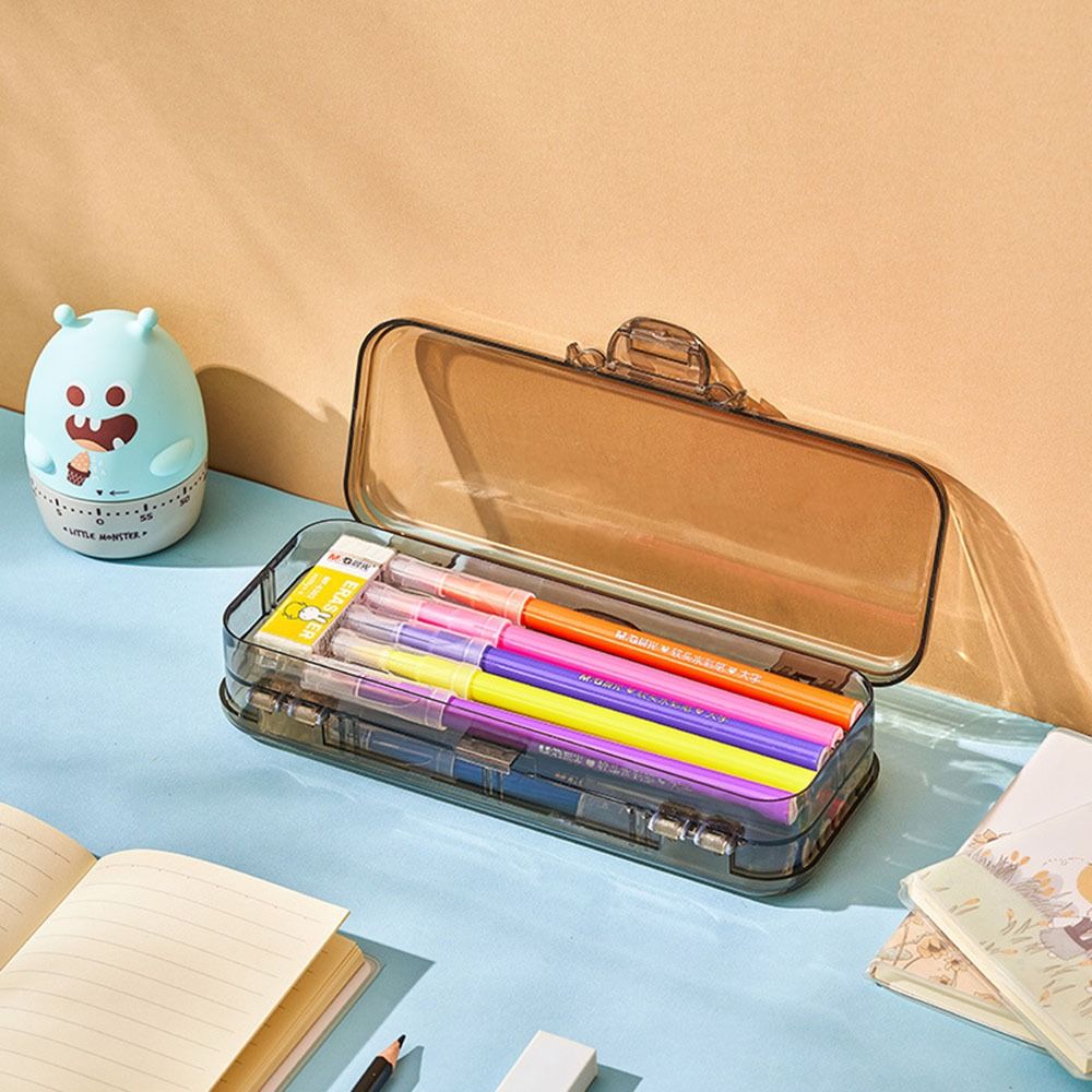 Double-layer Stationery Organizer Acrylic Pen Box Multifunctional Pencil Case  Student