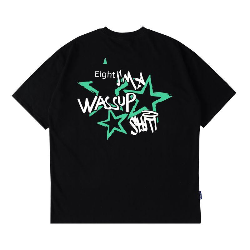 Wassup Heods Trendy Short-Sleeved T-Shirt for Men and Women, New Summer Style, Personalized Trendy Couple Wear, Round Neck Top