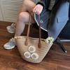 Yogodlns Damen Sommer Stroh Gewebt Große Kapazität Korb Schultertasche Handtaschen Mode Floral Dekor Luxus Designer Strand Bali Shopper Totes