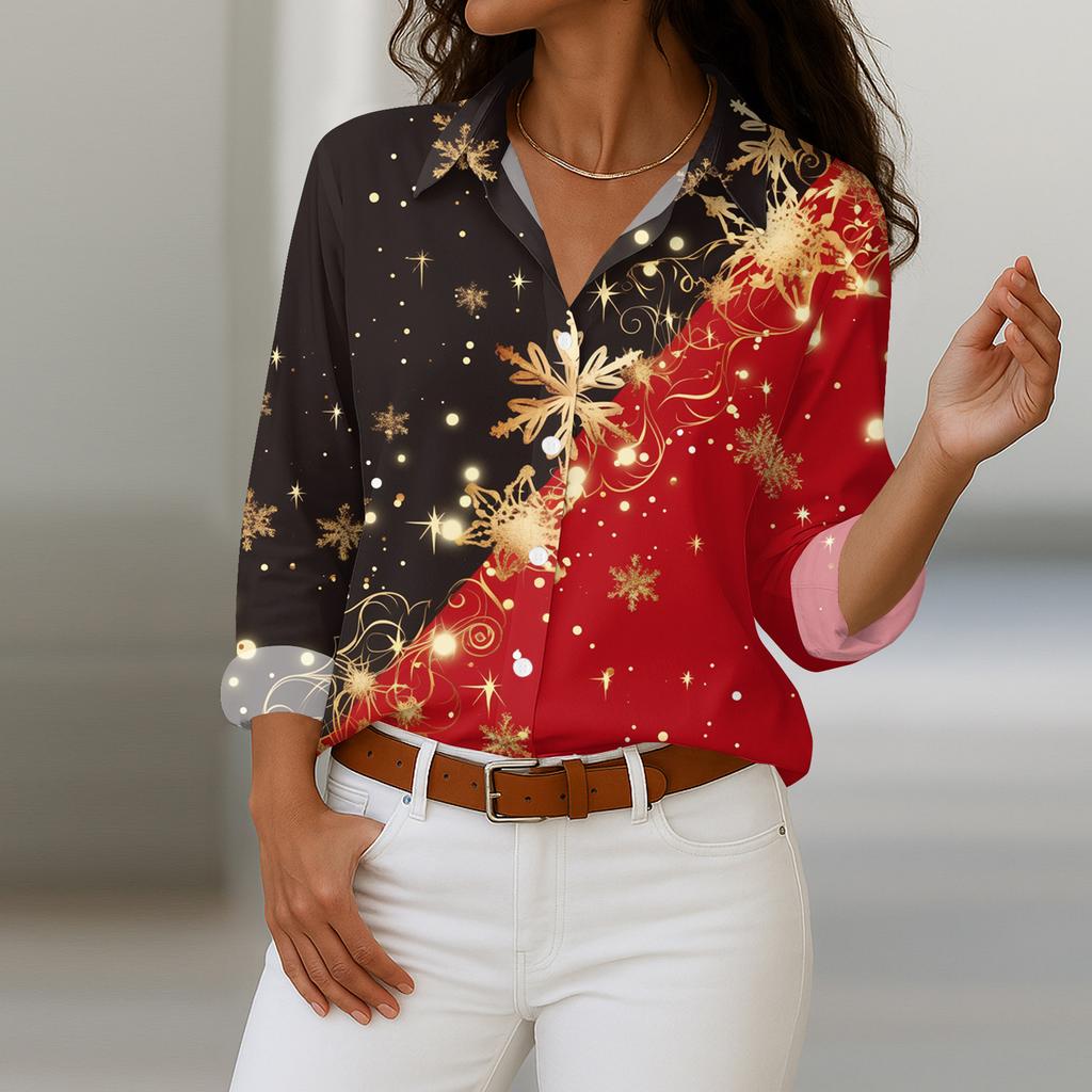 Women's Shirt With Floral Print Buttons, Long Sleeved Casual Regular Shirt Blouses Casual Plus Size Basic Tops