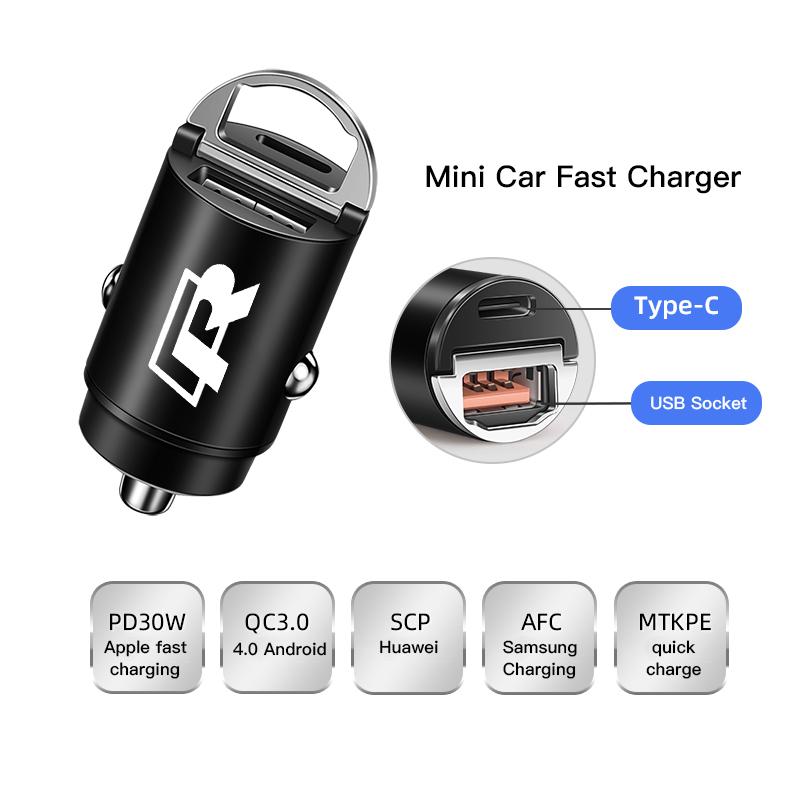 USB Type-C Ports Car Cigarette Lighter Fast Charger Adapter For VW GTI Polo Golf Passat Tiguan Arteon Touareg Taigo Caddy Jetta