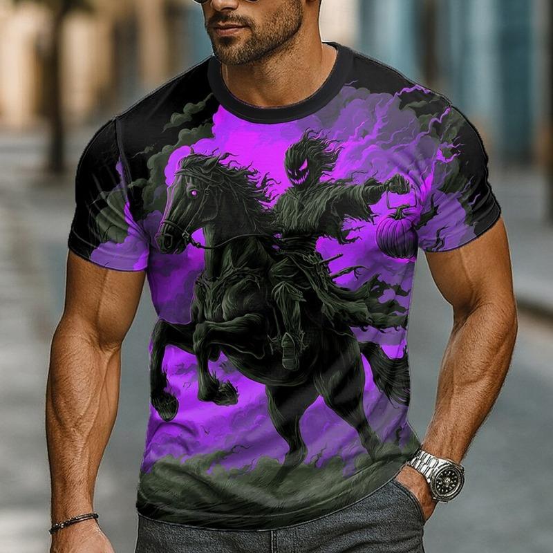 Men s Summer New 3D Skull T-shirt Retro Two Color Printed Round Neck Short Sleeve Fashion Trend Street Casual Top S
