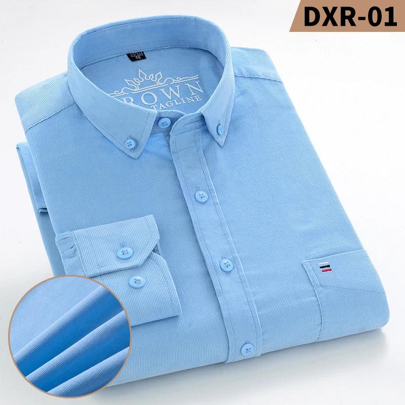 Autumn Winter Men Long Sleeve Regular Fit Business Solid Corduroy100%  Cotton Casual Shirt for Mens Office Shirts with Pocket