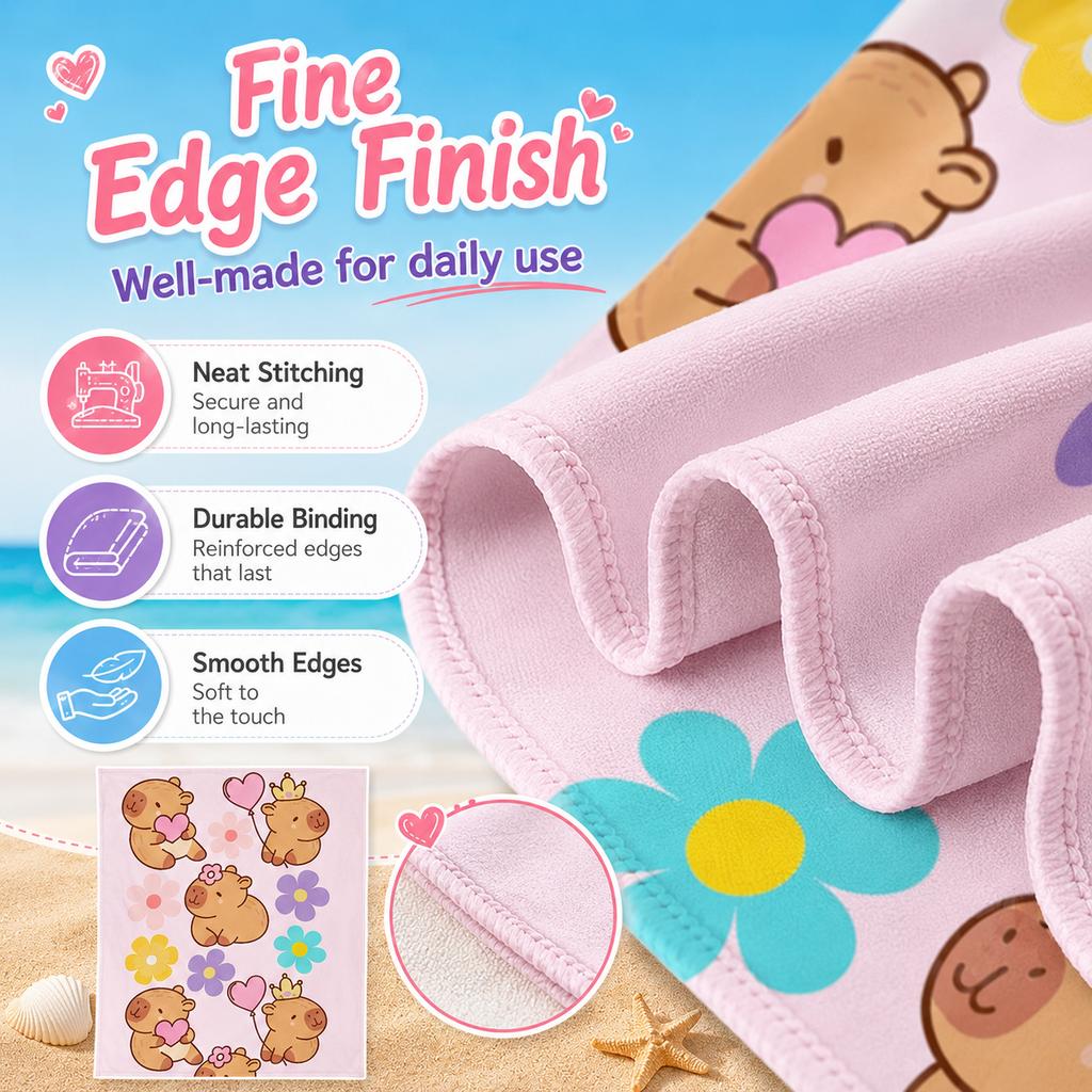 Cute Capybara Pink Beach Towel Flat Print Soft Quick-Dry Microfiber Large Bath Towel for Summer Beach Travel Outdoor Gift