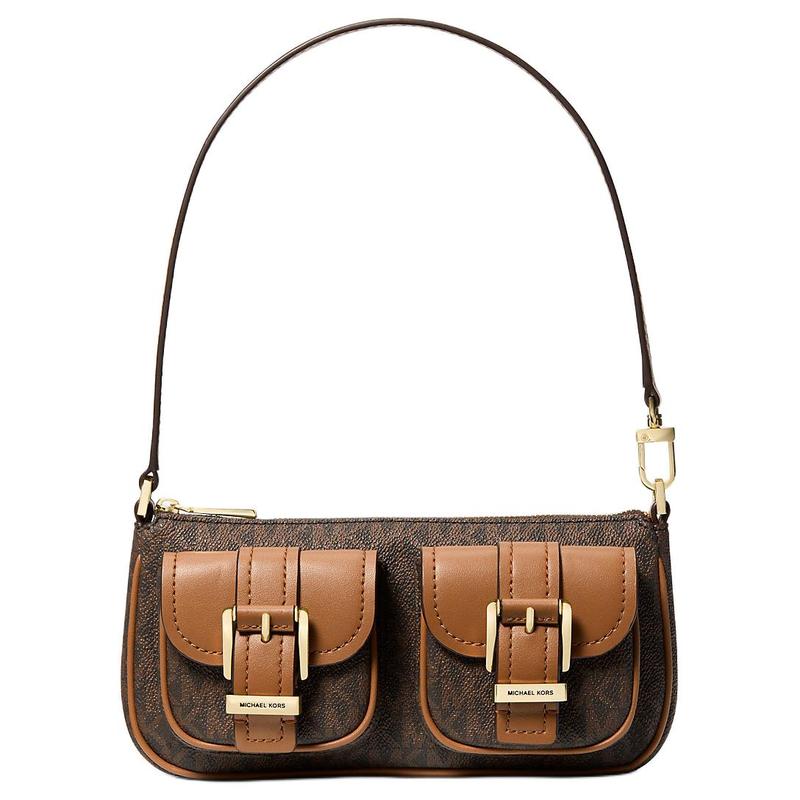 MICHAEL KORS Brand logo gold hardware accessories coated canvas handbag women s dark brown золотой