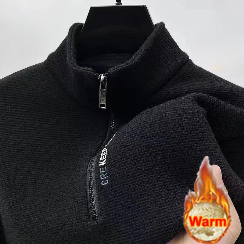 

Мужская одежда Водолазка свитер Модный мужской трикотаж однотонный толстый свитер с застежкой-молнией на половину длины утолщенный свитер роскошный теплый свитер 4XL чёрный