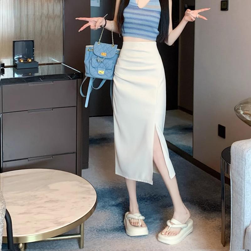 Irregular Slit Pleated Long Skirt - Spring & Autumn 2024, Women's High-Waist A-Line