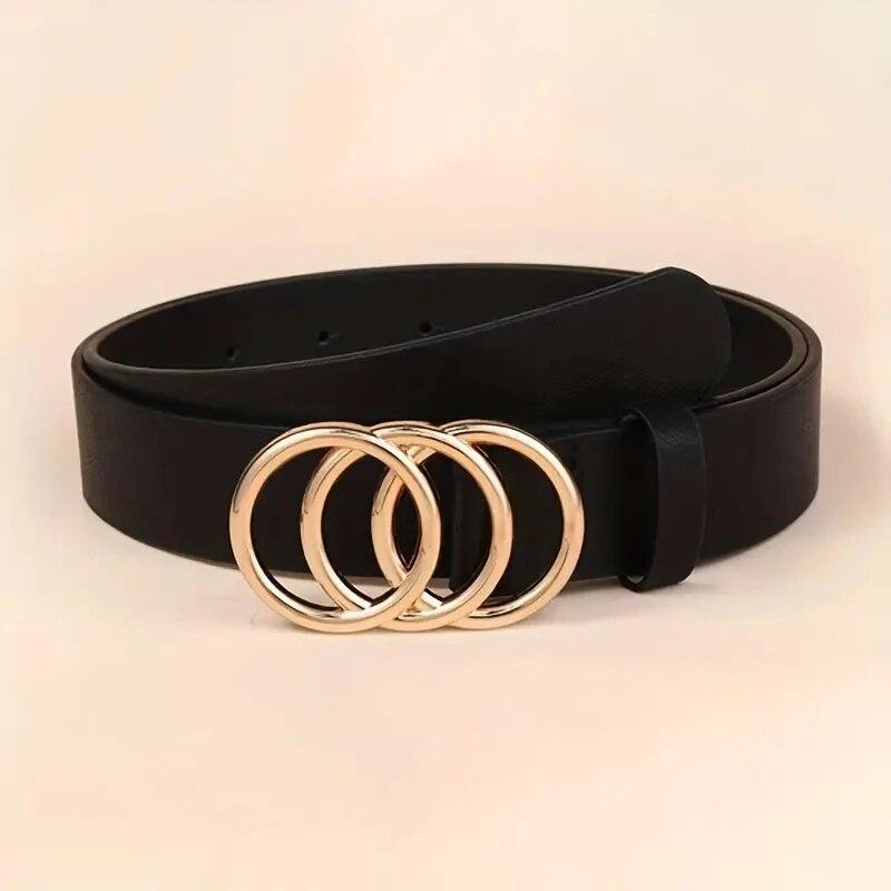 1pc Women's Belt Trend Triple Round Buckle Belt Simple Versatile Youth Belt PU Leather Belt Paired With Jeans Dress Ladies Belts