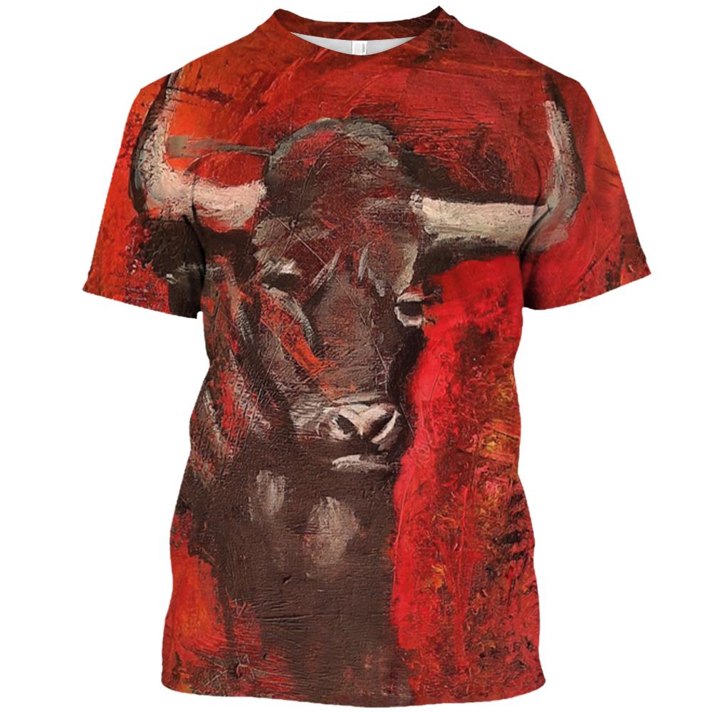 Fashion Kids T-shirt Funny Animal Cow Pattern Print Short-sleeved Bullfight Tops Tees Casual Girl T-shirt Boy Streetwear