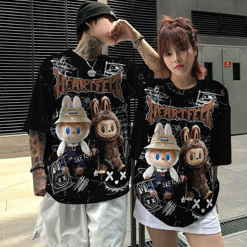 LaBuBu Loose T-shirt for Men and Women 3d Print Short Sleeved Couple Outfit Popular Internet Trendy Short Sleeved Top