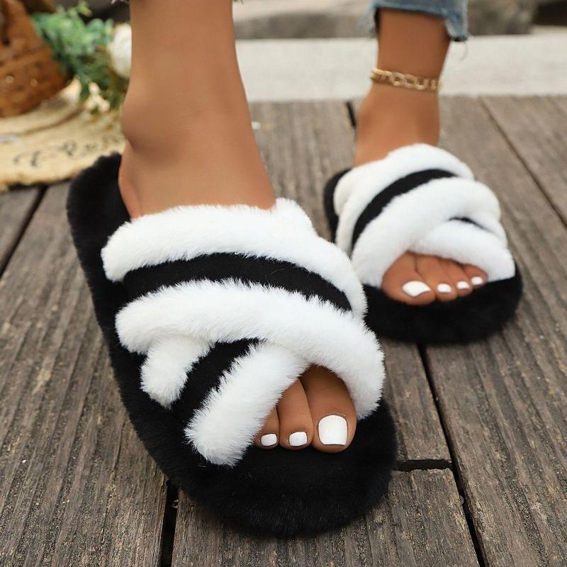 Home Slippers, Comfortable and Warm Open Toed Soft Plush Shoes, Solid Color Indoor Floor Slippers